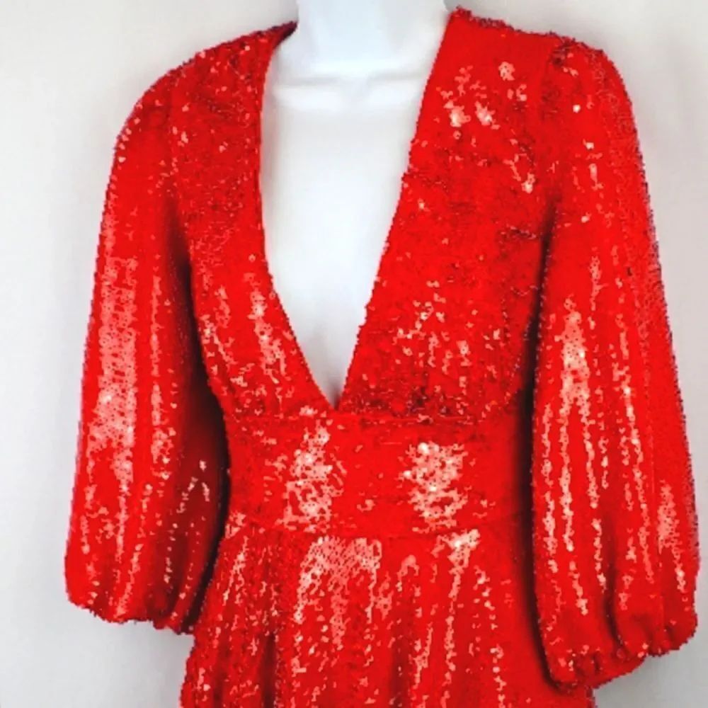 ALLEN SCHWARTZ Red Sequined Dress